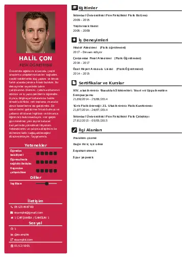 Fizik Öğretmeni CV Örnekleri cv indir